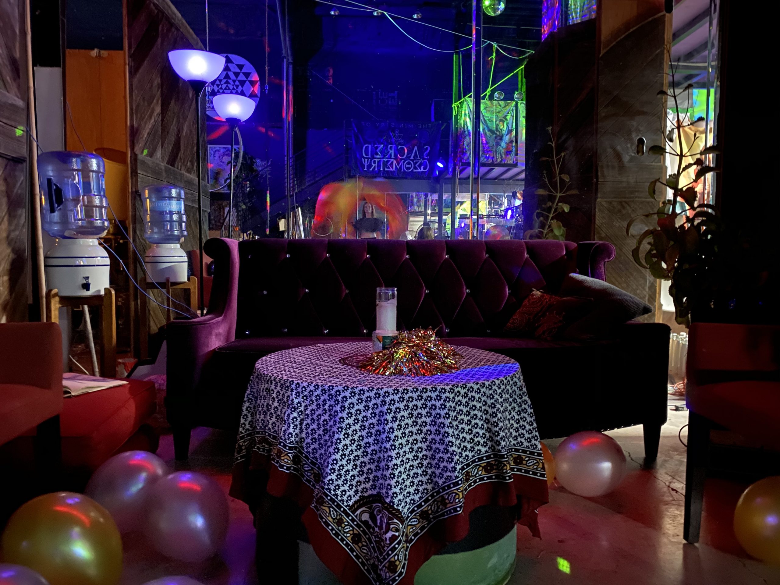 The lounge at Indra's Awarehouse